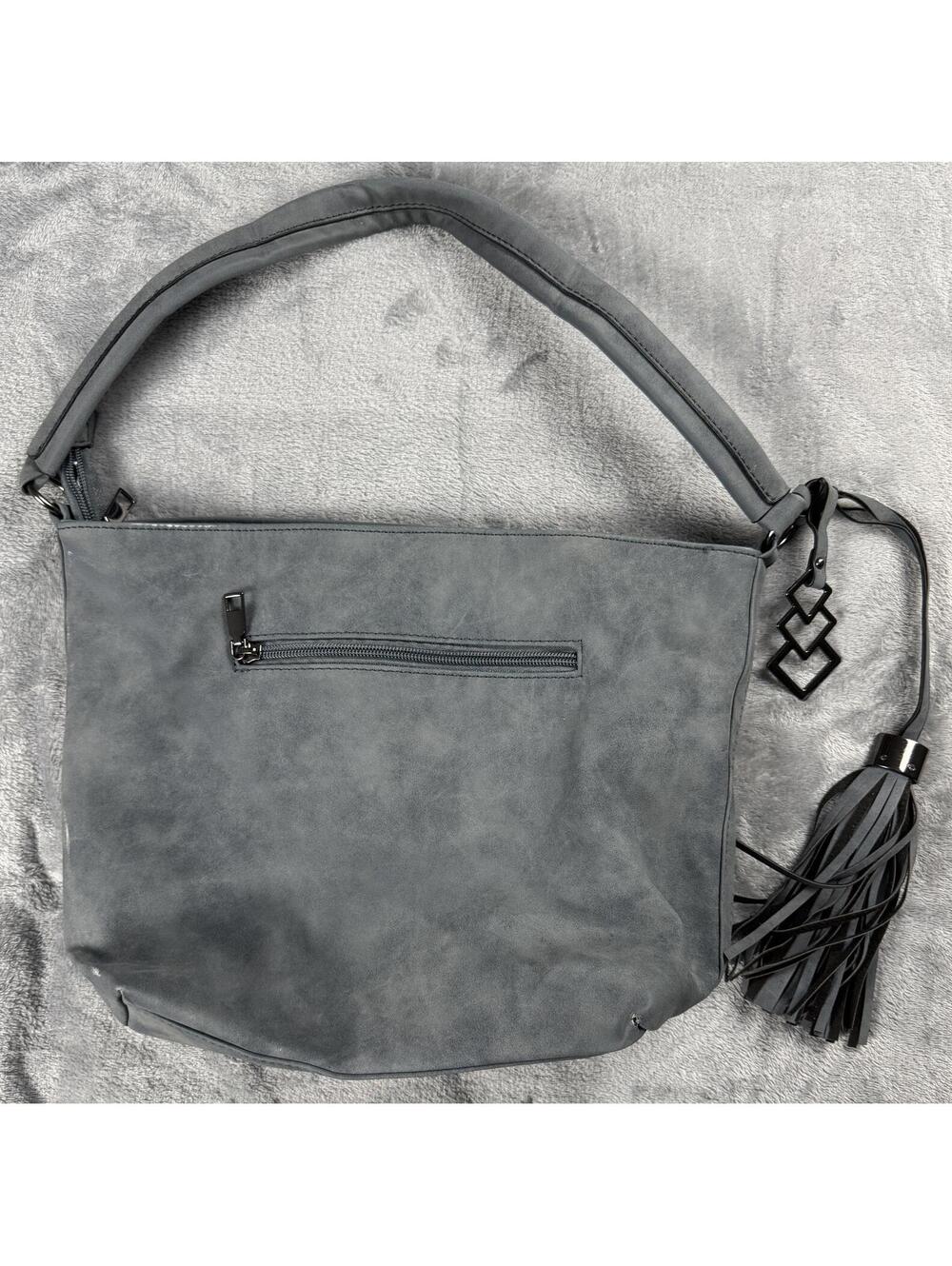 Sam & Hadley Shoulder Bag Medium Gray Faux Suede Zip Women's Purse Handbag